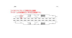 つくばエクスプレス／万博記念公園駅／下りホーム／№1駅看板・駅広告、位置図