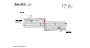 名古屋地下鉄／新栄町駅／東山線№BH-2№2駅看板、位置図