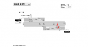 名古屋地下鉄／新栄町駅／東山線№B1-4№4駅看板、位置図