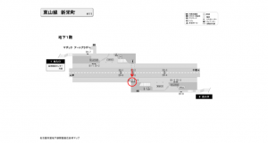 名古屋地下鉄／新栄町駅／東山線№B1-6№6駅看板、位置図