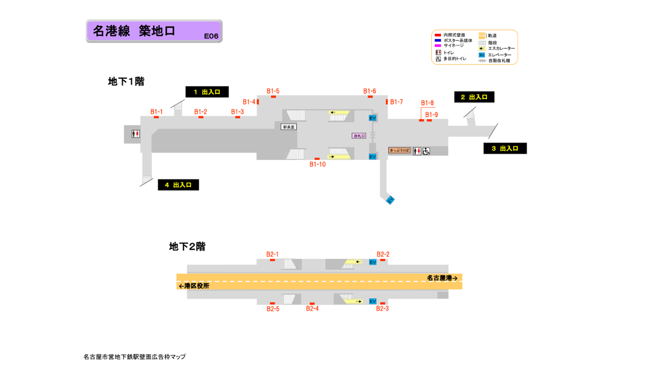 名古屋市営地下鉄／名港線／築地口駅／駅看板設置図面